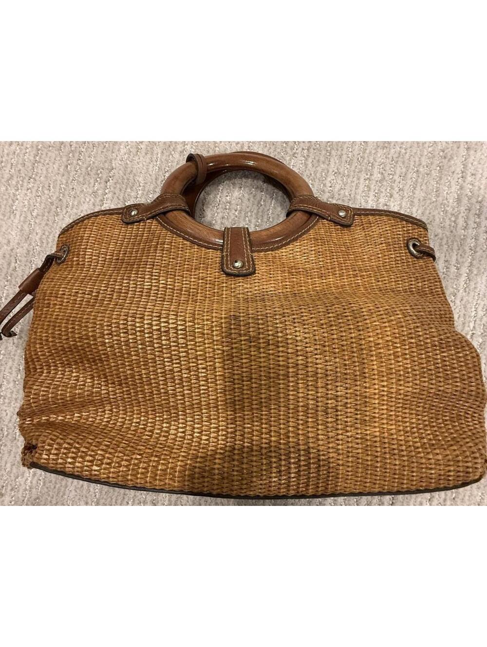 Brown Woven Handbag with Wooden Handles [COPY]